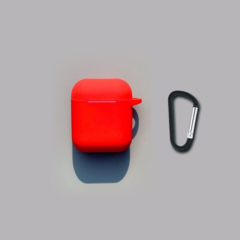 Case Pelindung Airpods I12 Tws Bahan Silikon Warna Solid Dengan Carabiner-Red