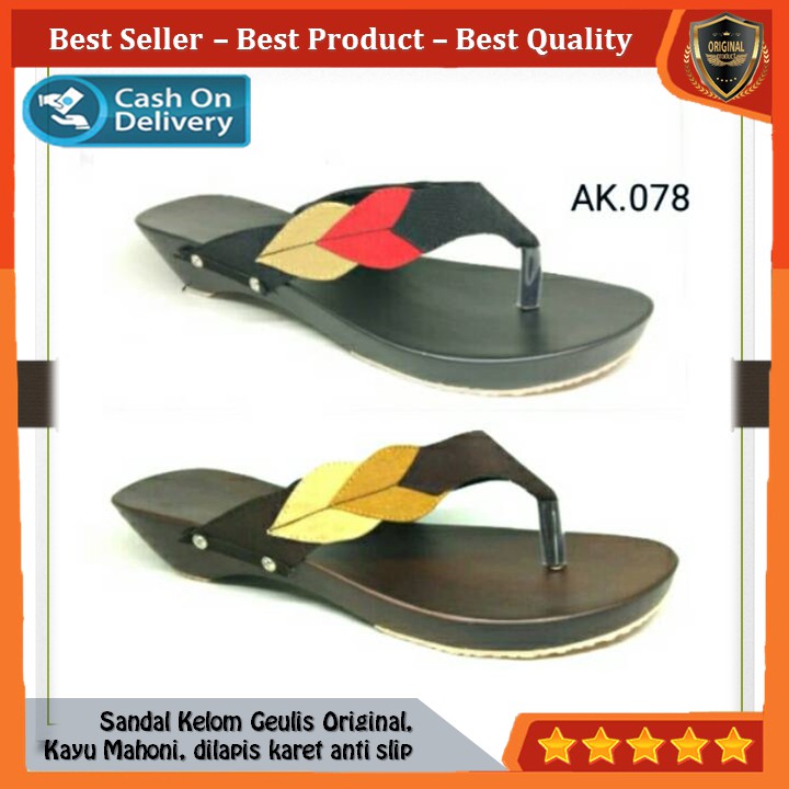 Kelom Gelis Wedges Sandal Wanita Terompah Sendal Kayu Modern, Kelom Geulis Model No AK078 COD