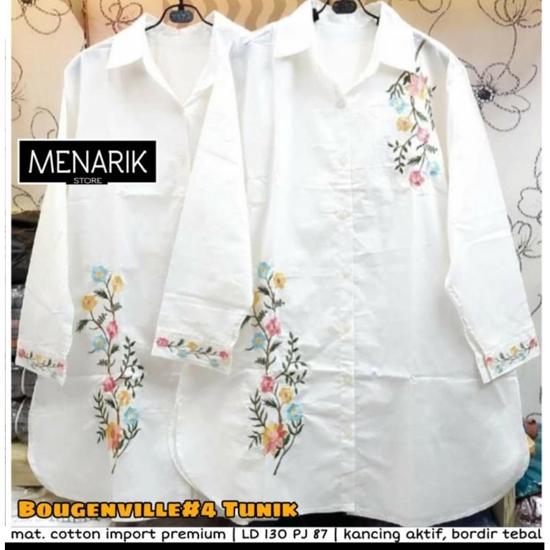tunik jumbo bordir white series /Atasan wanita jumbo xl-xxxl ld 110-140 bahan wolfis import dan katu