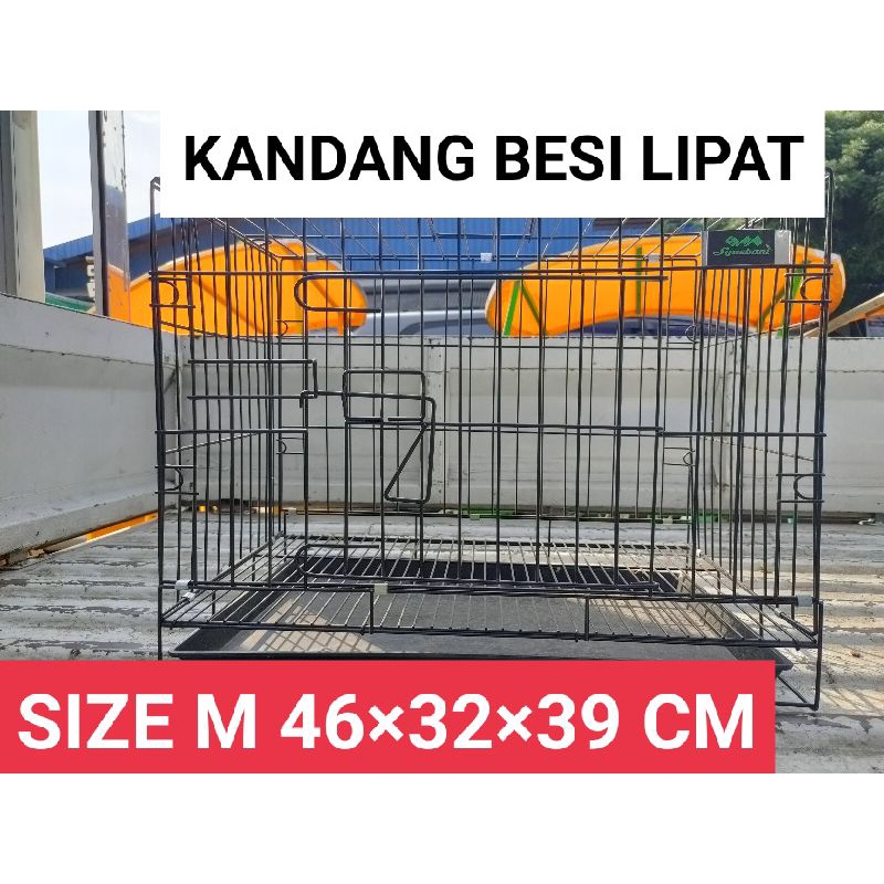 KANDANG KUCING ANJING KELINCI MUSANG BESI LIPAT TINGKAT 1 UKURAN 60X45X55 Size L-46 CM hitam