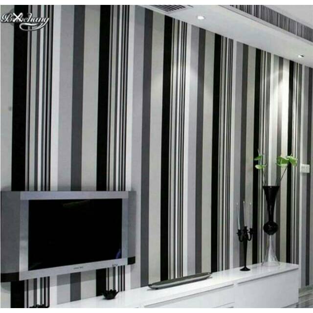  WALLPAPER  STICKER GARIS  HITAM  PUTIH  MOTIF BARU 45CM X 10 