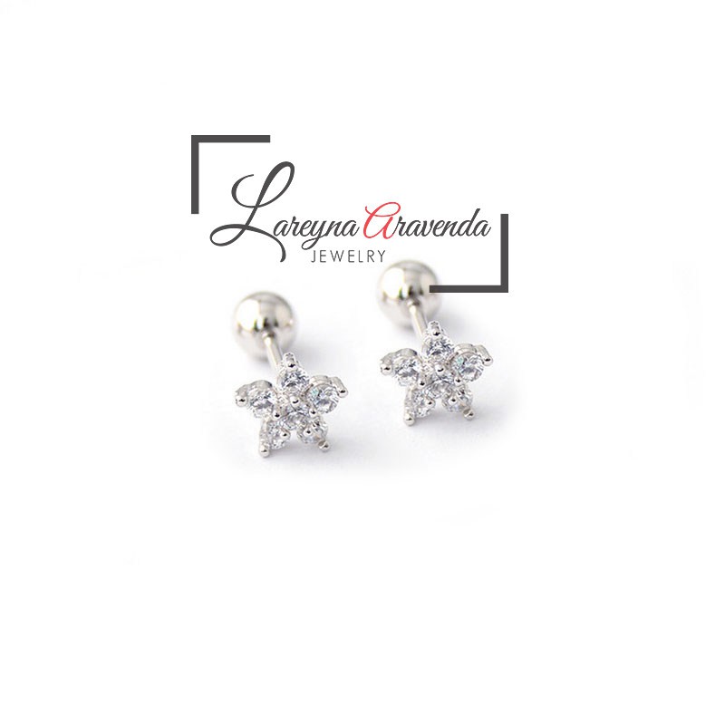 Anting Wanita Titanium Asli Bunga Crystal Kristal Zircon AAA ET004