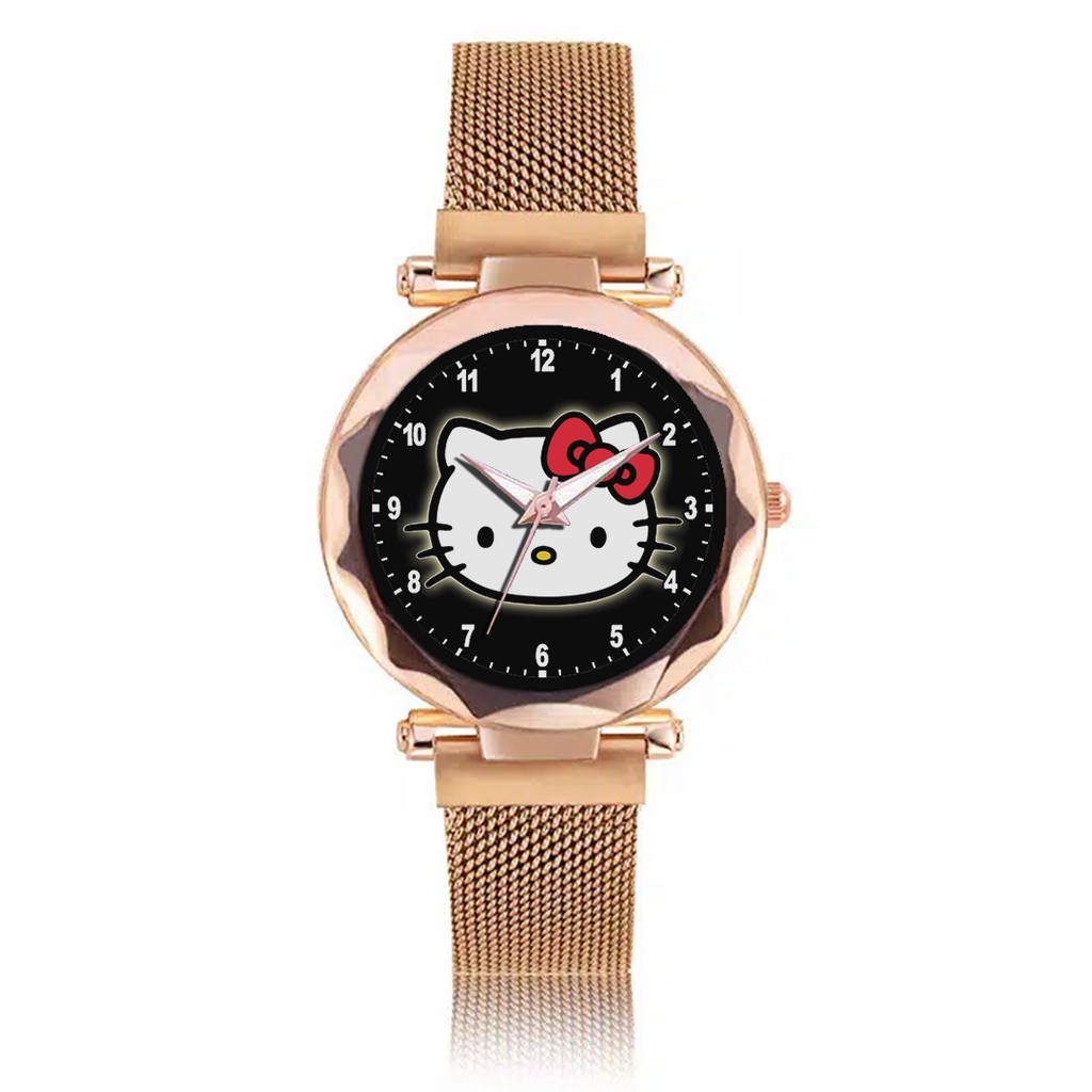 Jam Tangan Wanita Custom - HELLO KITTY MOTIF 1 Free Box &amp; Batre Cadangan