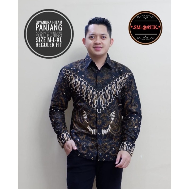 Batik Pria Giyandra Hitam Lapis Furing Katun Halus Sragenan Size M-xxl Asli Solo High Quality