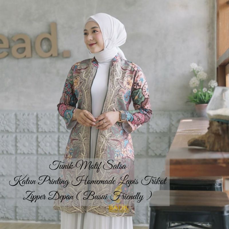 Tunik Batik Wanita Modern Lengan Panjang Original Prabuseno Motif Salsa Baju Atasan Seragam Kerja Ka