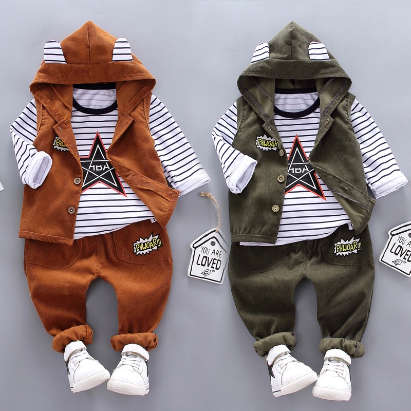 SSL49-Setelan Anak Laki Hoodie Line Corduroy Star