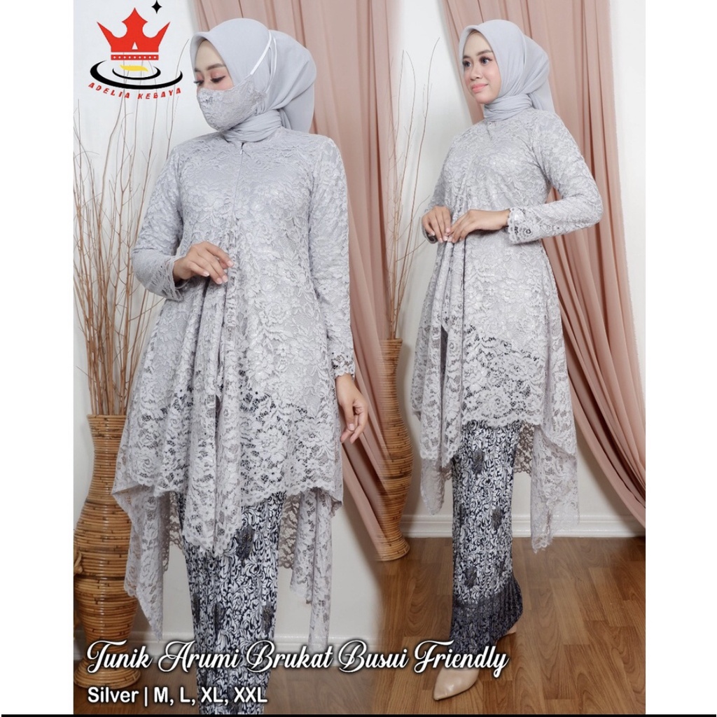 Setelan Kebaya Tunik Tulle Brukat Wanita Modern Outfit Gaun Kondangan Busui Friendly By Santiank kebaya