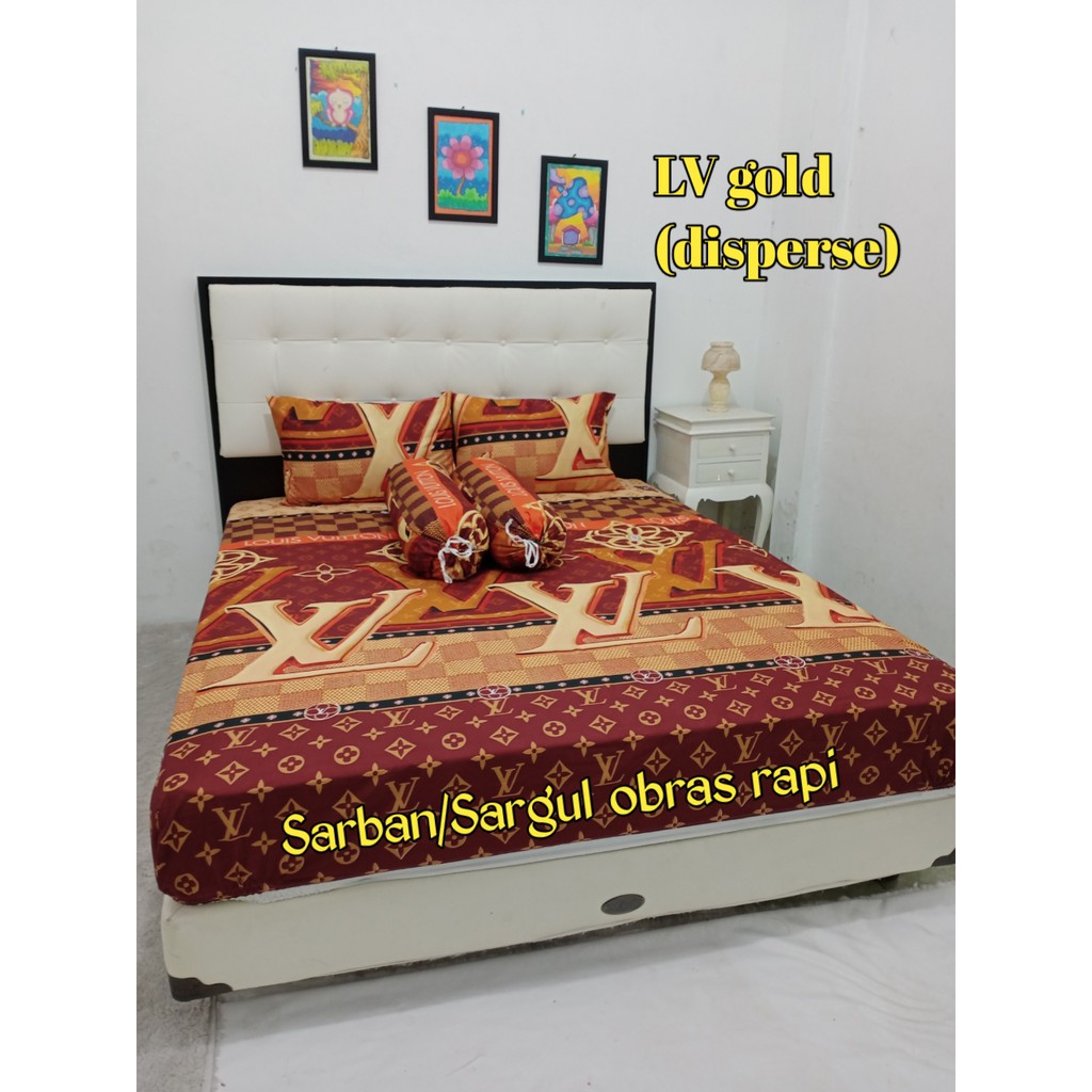 Sprei Katun Motif LV Gold