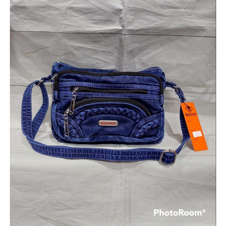 Tas slempang jeans wanita original garnet