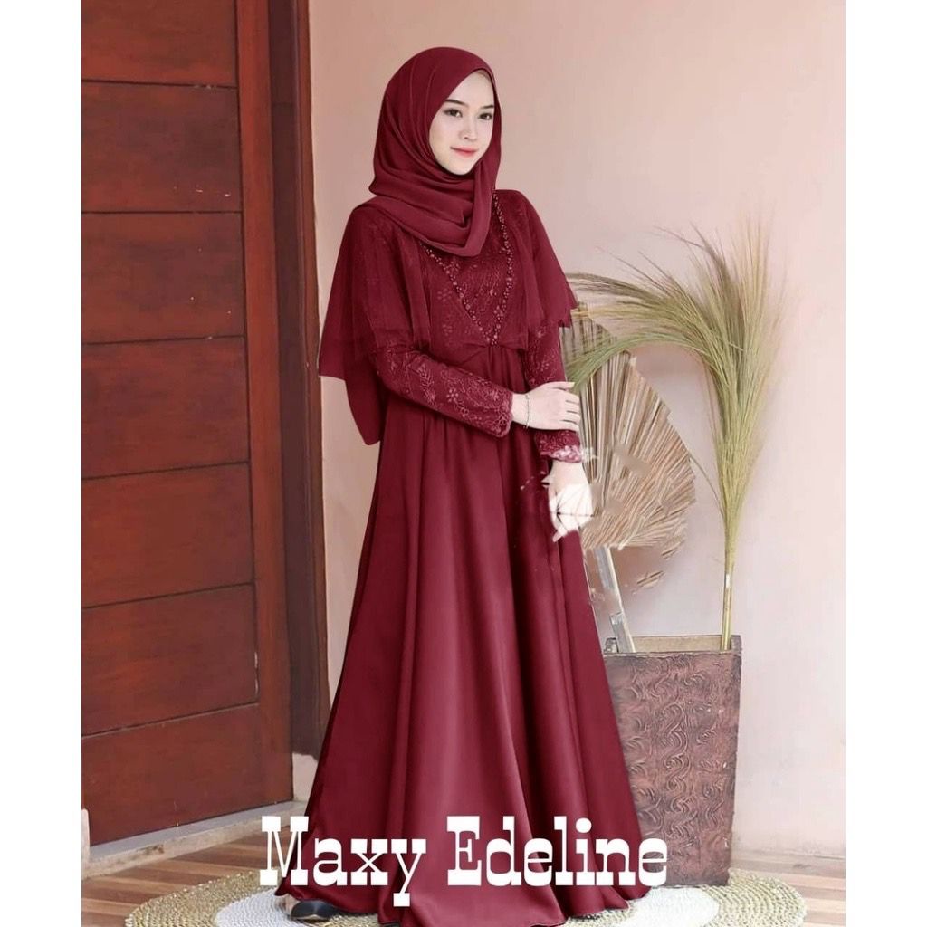 Gamis Edeline/ Bahan Moscrepe kombinasi tile dan Mutiara Rubi / Gamis Remaja / Dress Pesta dan Kondangan