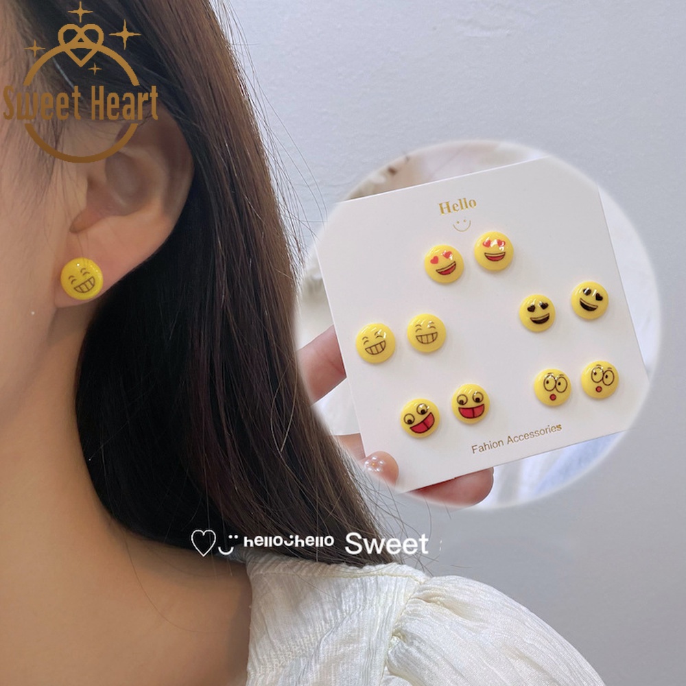 Anting Tusuk Sterling Silver 925 Model Kartun Smiley Face Lucu Untuk Wanita 2021