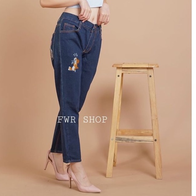 FWR - Celana Boyfriend Jeans Import T &amp; J Bordir