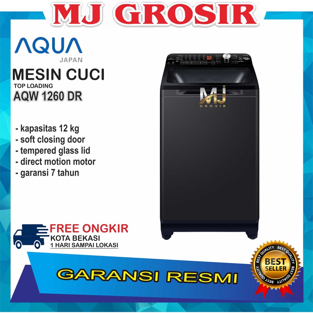 MESIN CUCI AQUA JAPAN AQW 1260 DR 12 KG 1 TABUNG TOP LOADING