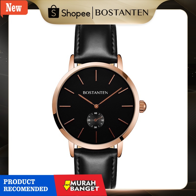 Jam tangan analog pria terbaik- BOSTANTEN Jam Tangan Pria 4062 Kulit Kuarsa Ultra Tipis Jam Tangan K