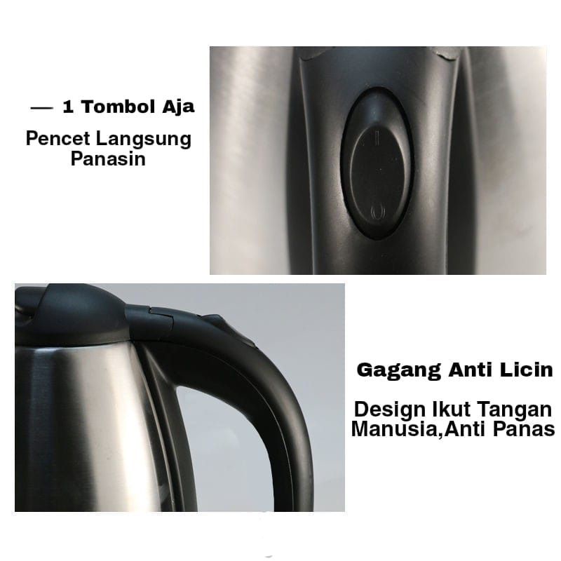 Teko Listrik Otomatis Stainless Steel 2.0 Liter Pemanas Air 2 Liter Untuk Bikin Kopi kettle electric Rebus Air Lebih Cepat Thermos Listrik