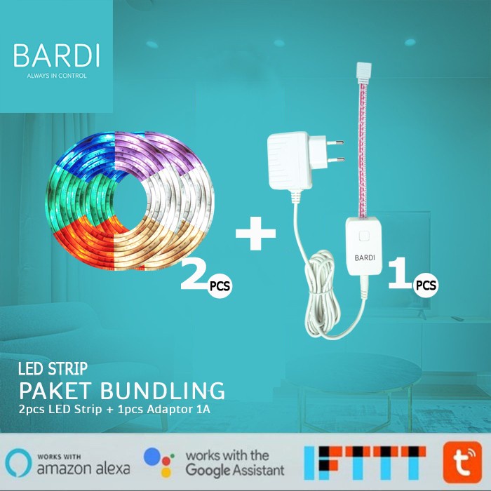 BARDI Bundling 2 LED Strip RGBWW Wifi 2m &amp; Adaptor 4m 1A - Lampu LED