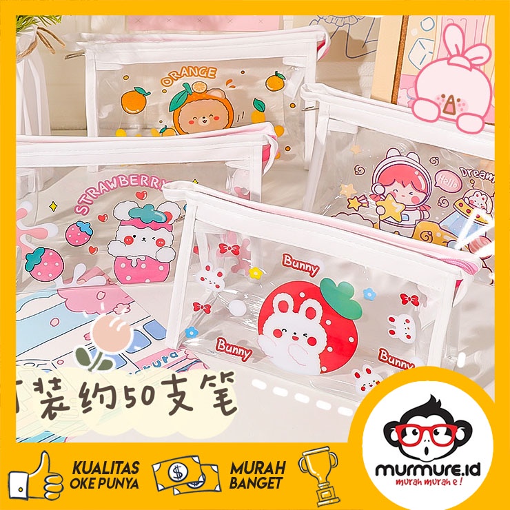 

MURMURE.ID | TEMPAT PENSIL KARTUN TRANSPARAN POUCH SERBAGUNA TAS KOSMETIK TRAVEL MULTIFUNGSI ALA KOREA BG035
