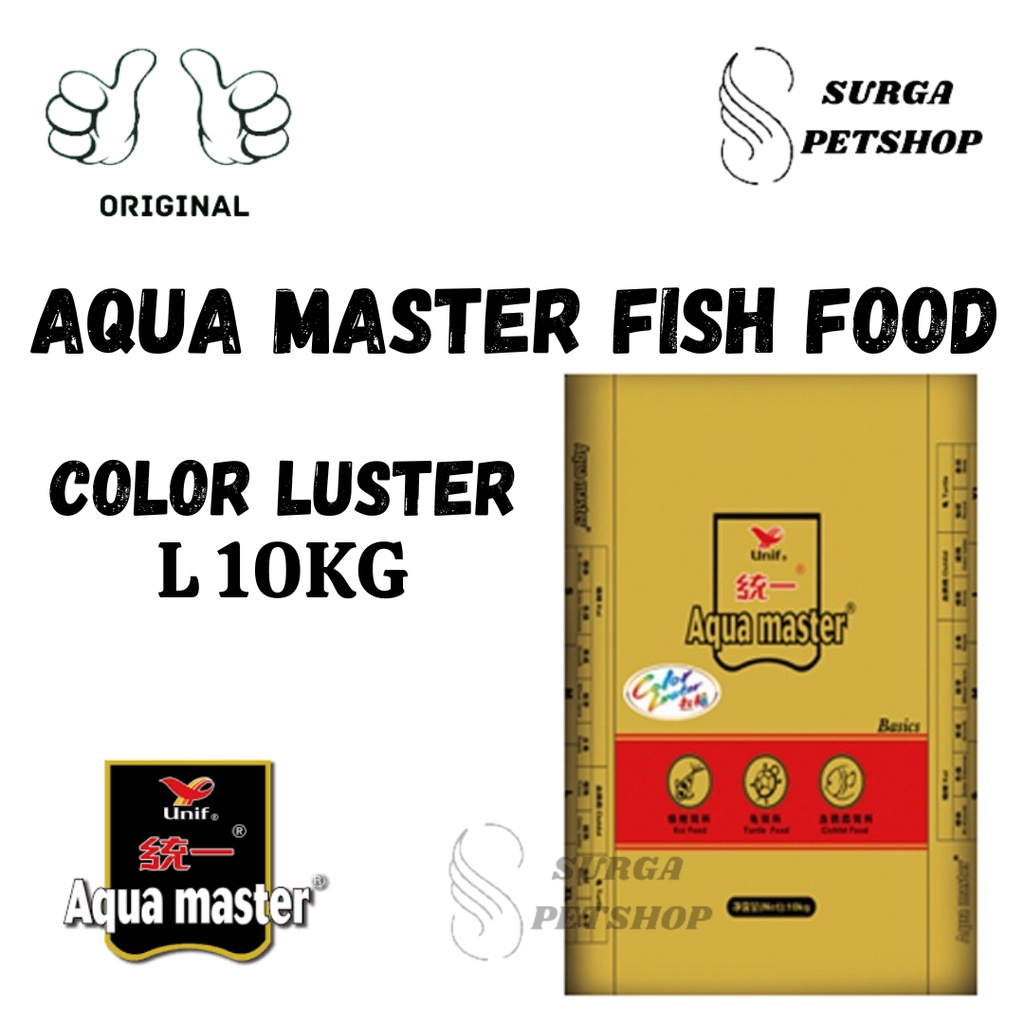 AQUA MASTER FISH FOOD COLOR LUSTER Large 10 KG Size 3.6mm 10kg Makanan Ikan Hias Unipresident Made I