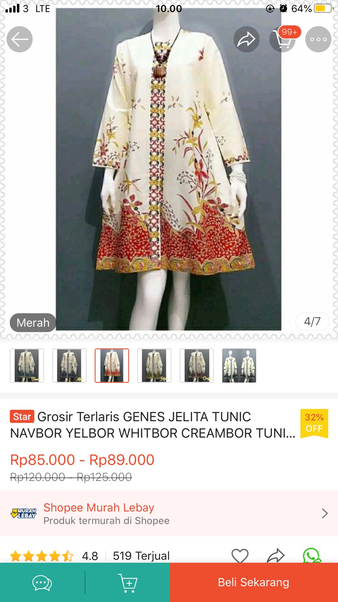 Grosir Terlaris Genes Jelita Tunic Navbor Yelbor Whitbor Creambor Tunik Batik Modern