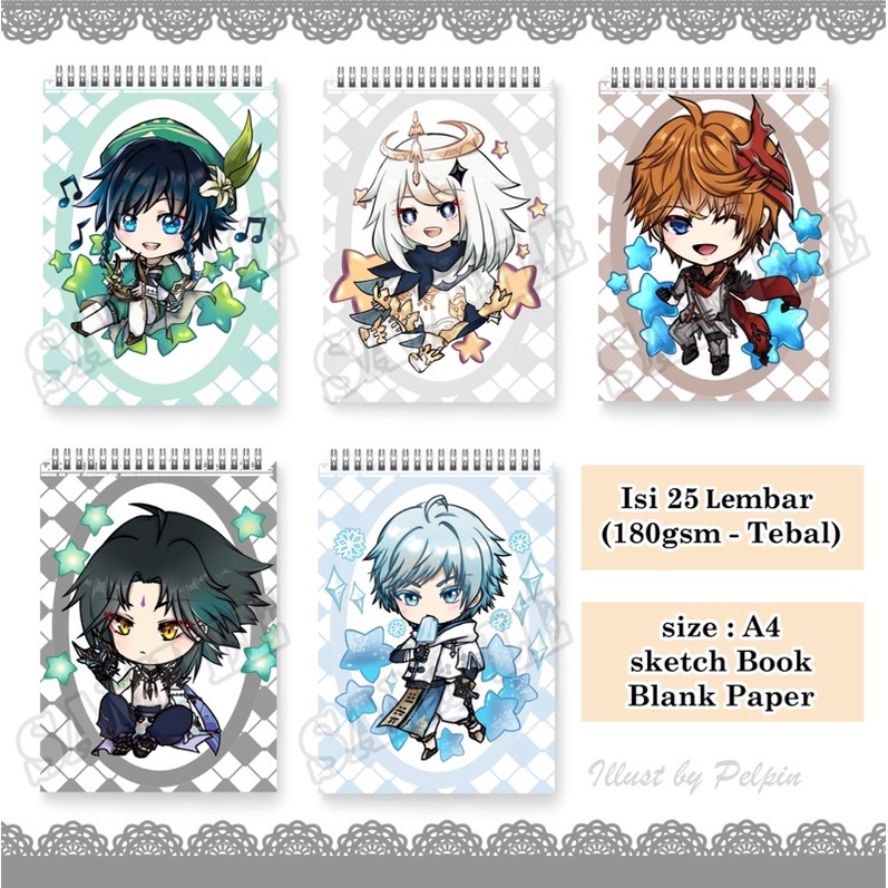 

sketch book anime drawing book genshin impact game note book venti paimon chonngyun xiao childe
