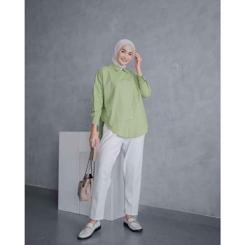 Tq88indonesia Baju Kemeja Wanita Terbaru / NELKAA LINEN SHIRT / Kem / hem Polos Cewek Lengan Panjang / Ootd / Outfit