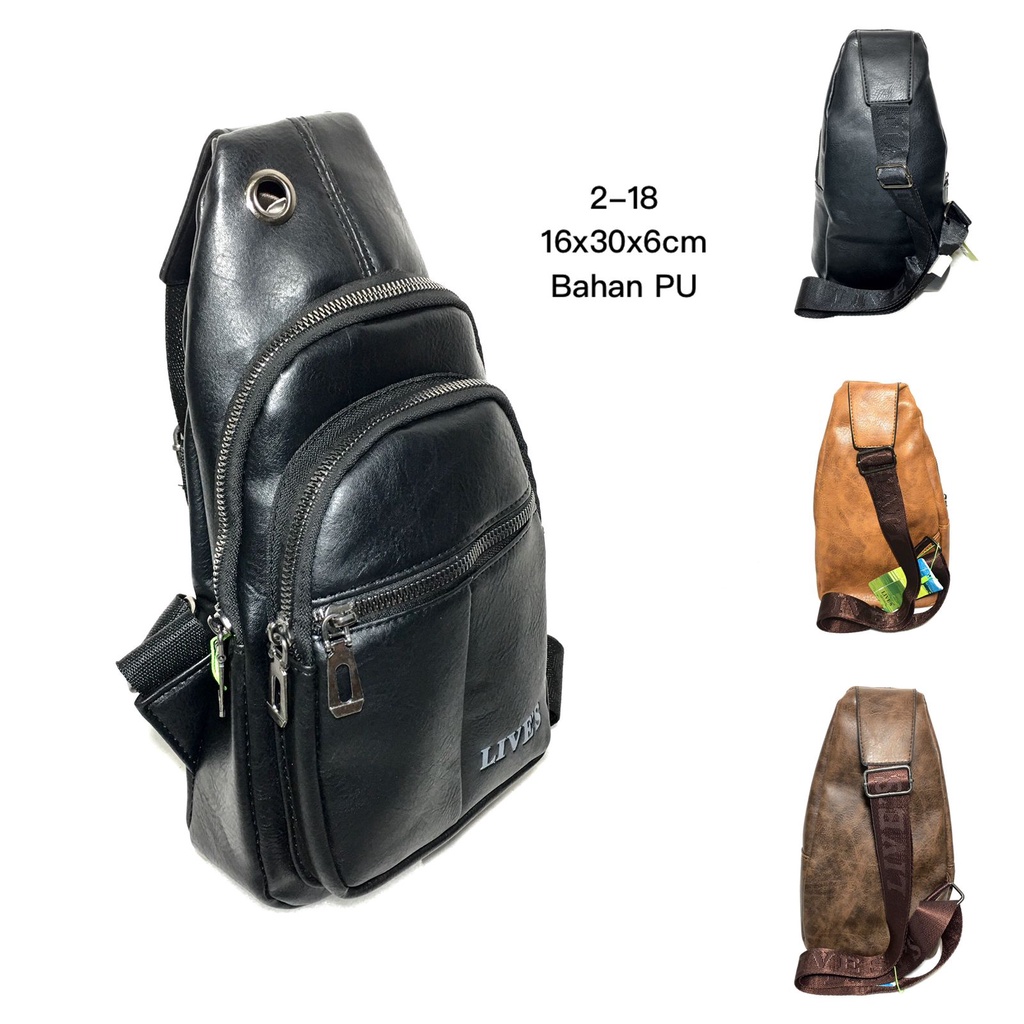 Tas Slempang Selempang Pria Laki Cowo Kulit Sling Travel Bag Impor Ori Asli PU Leather : 2 - 18