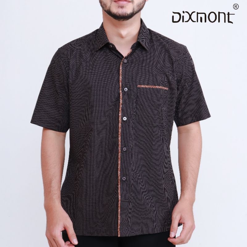 Dixmont Kemeja Pria Basic Formal Motif Lengan Pendek Hem MS02921