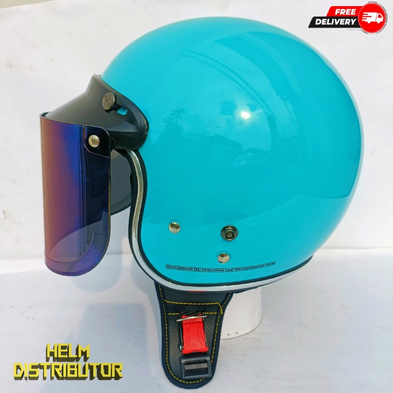 HELM BOGO RETRO KUALITAS PREMIUM LIS CHROME KACA DATAR FULL LEHER SNI DEWASA PRIA WANITA (COD)