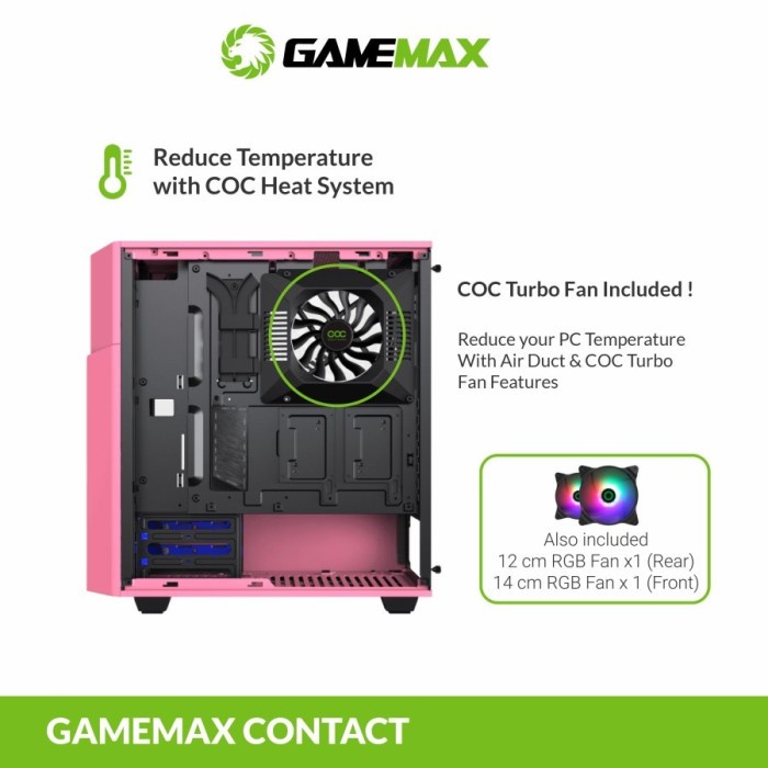 GameMax Contac COC White Pink E-ATX Gaming PC Case With COC Fan &amp; PWM