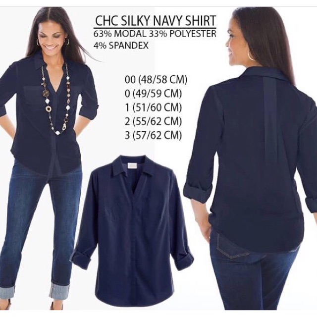 Kemeja Navy Chico's (Kemeja Wanita) Chico's Shirt