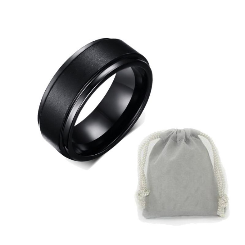 Cincin Bahan Tungsten Carbide Matte Warna Hitam Murni untuk Pria