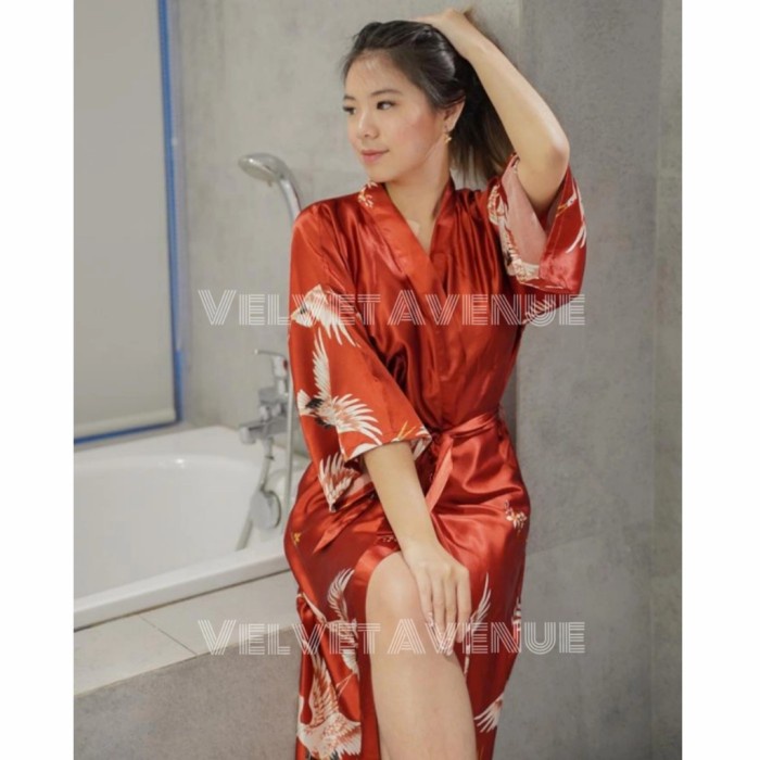 Kimono Lingerie Outer 580 Baju Tidur Bathrobe Premium Seserahan Nikah - Merah Maroon