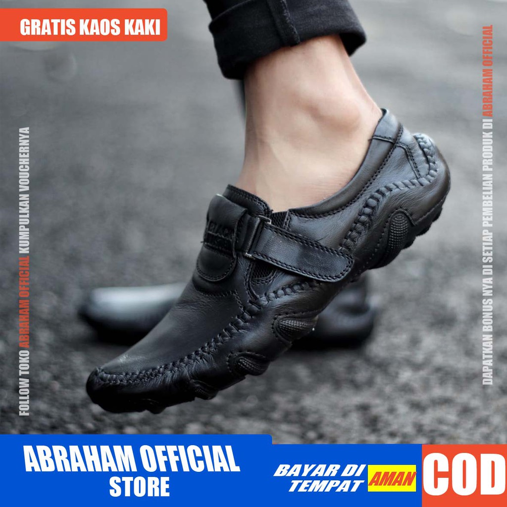 ABRHM x BUFON Sepatu Slip On pria Sepatu Pria Casual Kulit Asli Sepatu Cowok/Cowo Ori Sepatu Kasual Slop Anti Slip Semi Formal Kerja Kuliah Gaya Santai Keren Kekinian Original Murah Terlaris