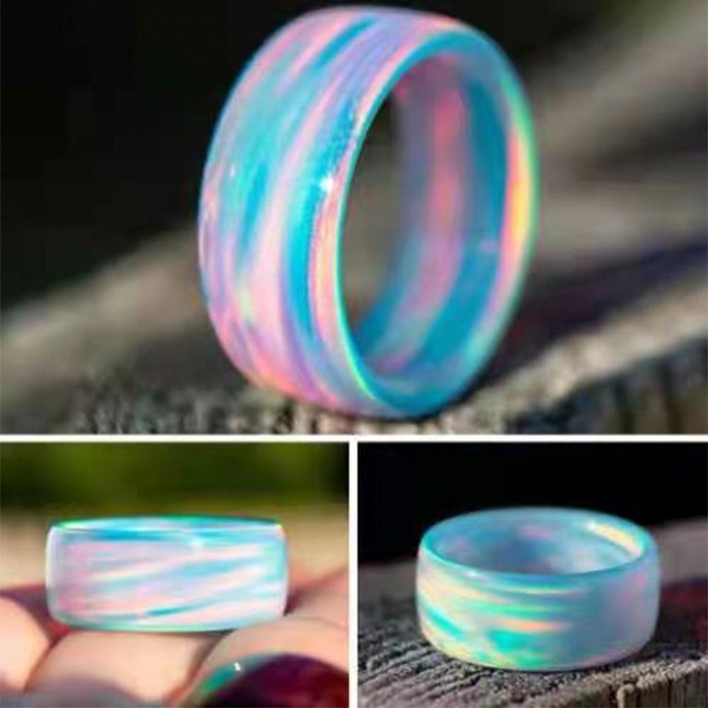 Cincin Bahan Resin Akrilik Warna Pelangi Aksen Glitter Gaya Retro Eropa Dan Amerika