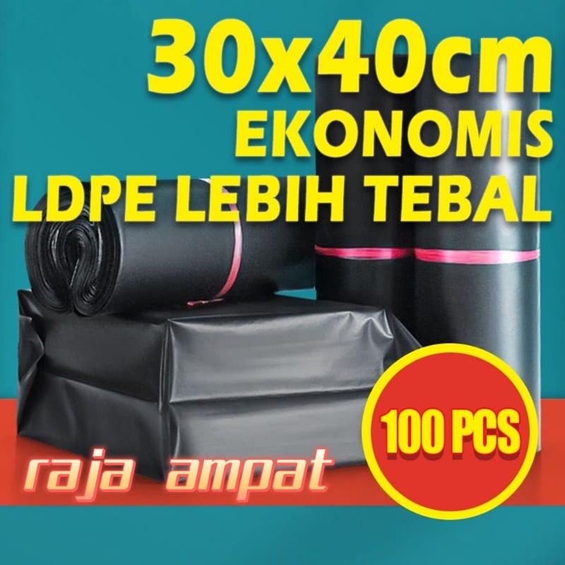 Kantong Plastik Packing LDPE  EKONOMIS Olshop Polymailer Hitam Lem 1pcak isi 100