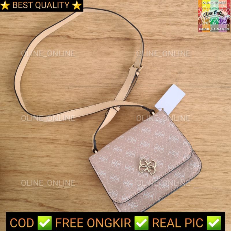 tas noelle crossbody bag selempang wanita perempuan kecil flap bag gs logo coffee beige pink brown black black hardware remaja kuliah gb