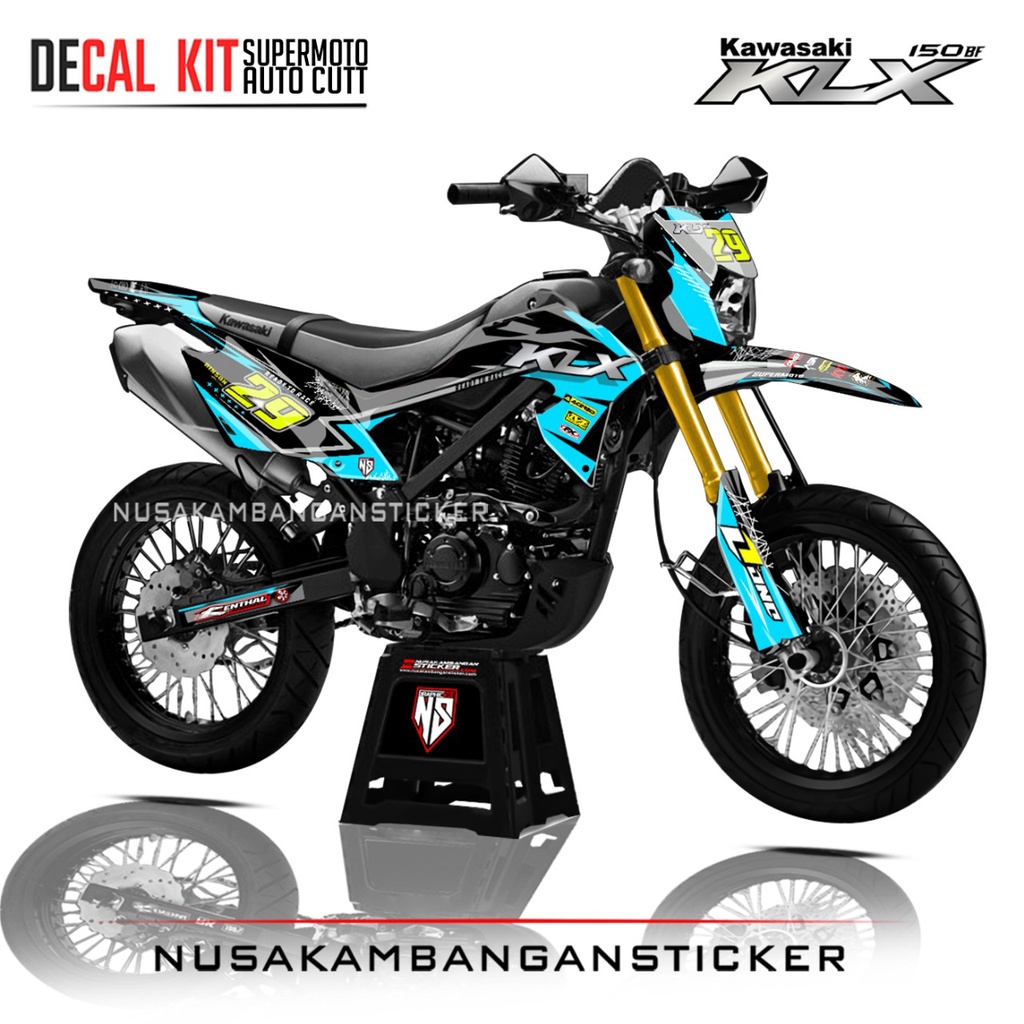 Decal Stiker Supermoto Motor Kawasaki KLX 150 BF Full Body Biru Toska 29 Grafis Racing Team Sticker 
