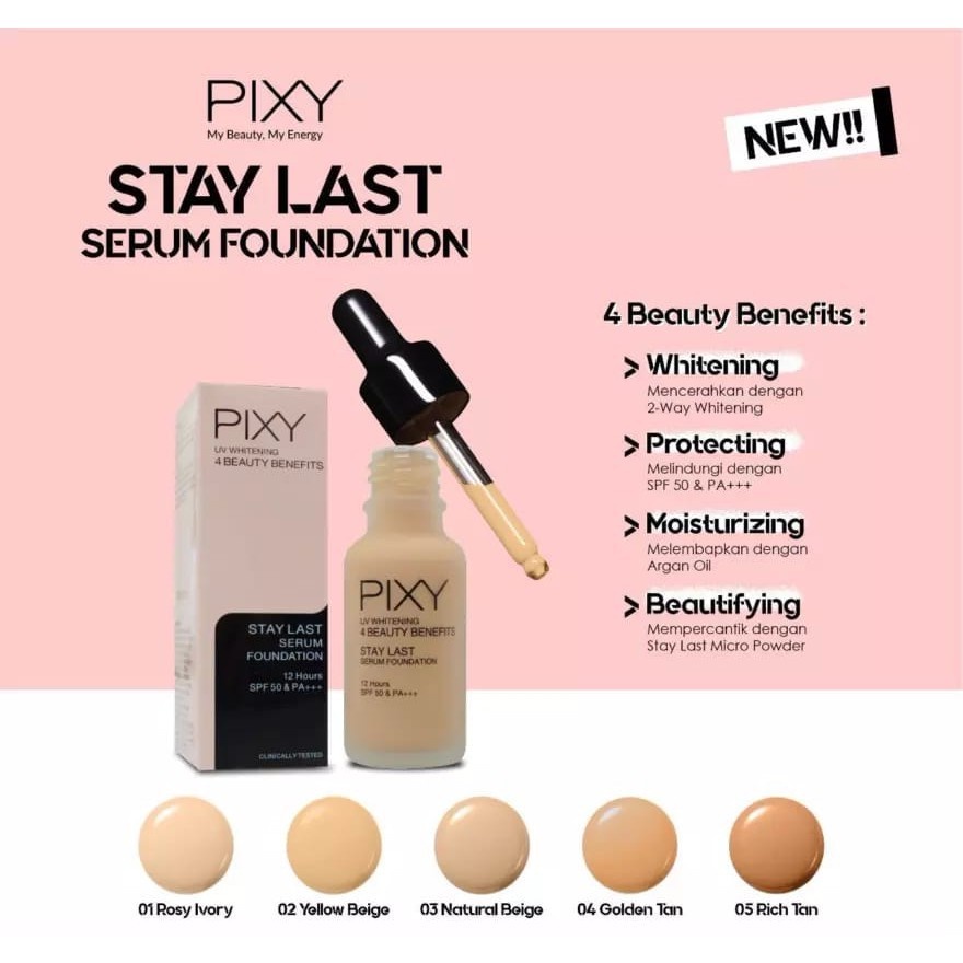 ✿ MADAME ✿ PIXY 4 BEAUTY BENEFITS STAY LAST SERUM FOUNDATION SPF 50 PA +++