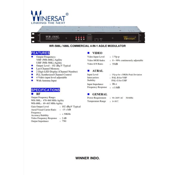MODULATOR WINERSAT | 100% ORIGINAL ✓ | WR-588L/688L COMMERCIAL 4 -IN-1 AGILE MODULATOR