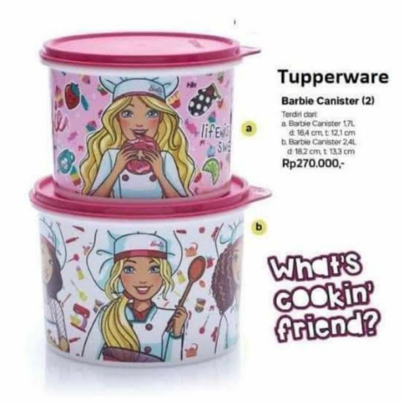 Barbie canister tupperware / toples tupperware motif barbie