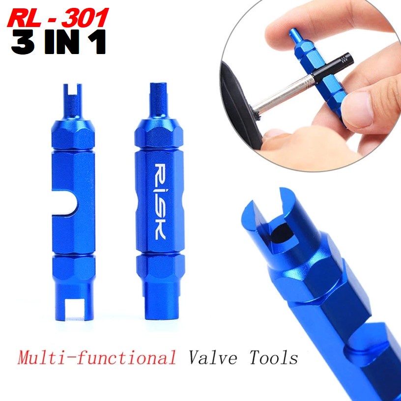 YGRETTE - RISK VALVE ADAPTER KEY Kunci Pas Sepeda Portable 4 in1 3 in 1Bike Valve Wrench Schrader Presta Repair Tools -