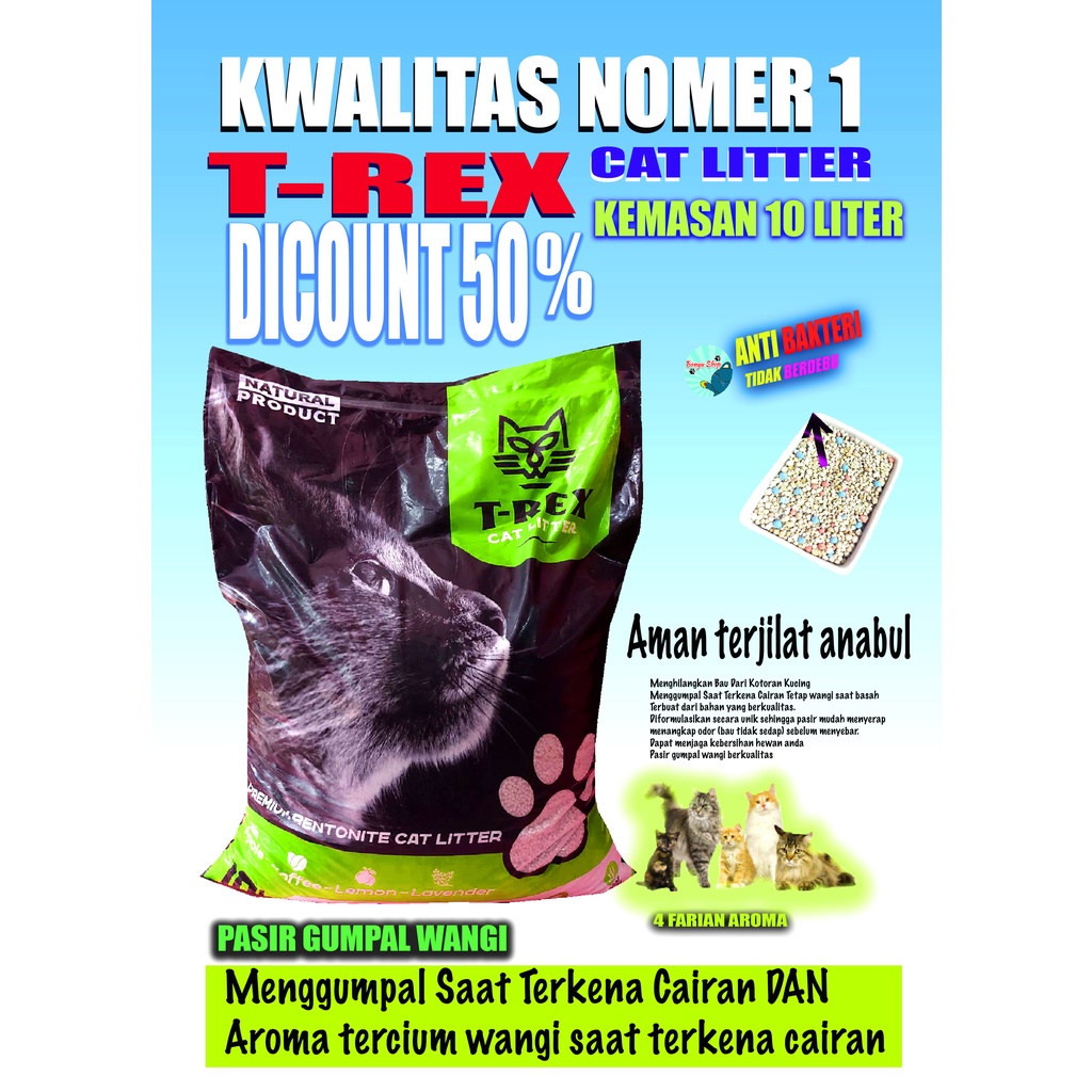 10 liter pasir kucing gumpal wangi-t-rex