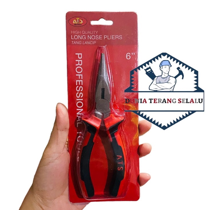 ATS - Tang Lancip 6 in 8 in HITAM MERAH Long Nose Plier 6'' 8'' ATS