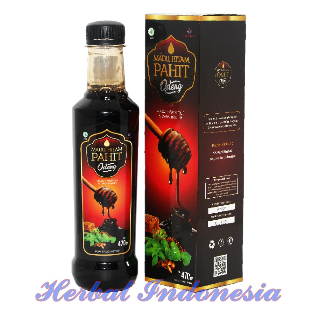 Madu Hitam Pahit Spesial Odeng El Medinah | Madu Propolis Plus Daun Insulin isi 470 gram