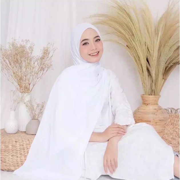 HIJAB PASHMINA PREMIUM Bahan Ceruty BABYDOLL / Bahan halus Mudah Dibentuk Murah Pashmina Putih THE BEST