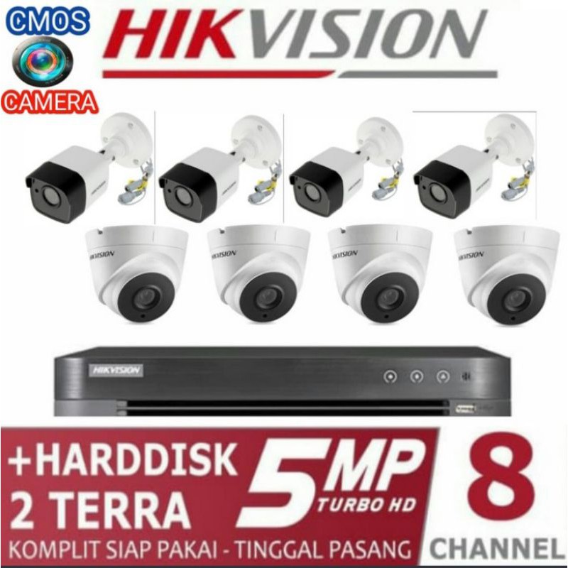 PAKET CCTV HIKVISION 5MP 8 CHANNEL 8 CAMERA KOMPLIT + HARDDISK 2 TERRA