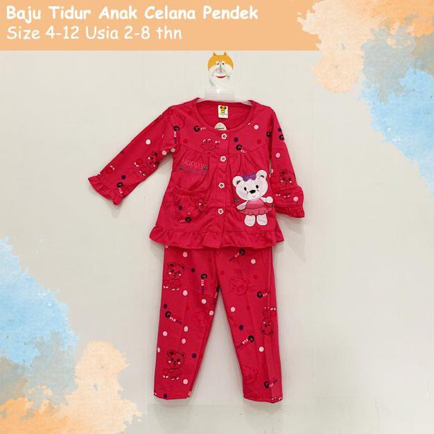 DISKON Baju Tidur Anak Perempuan Babydoll Anak Teddy Bear / Lengan Panjang - 4, Ungu
