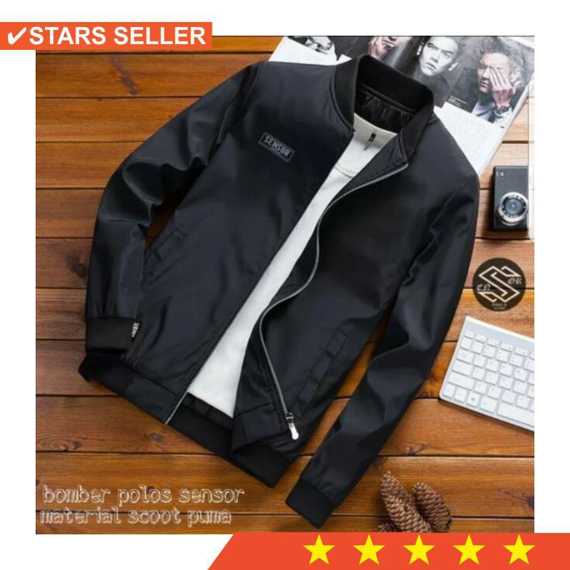 KPOP KOREA JAKET MURAH ASLI BOMBER PARASUT BLACKPINK A7X   JAKET PRIA BOMBER POLOS SENSOR HITAM