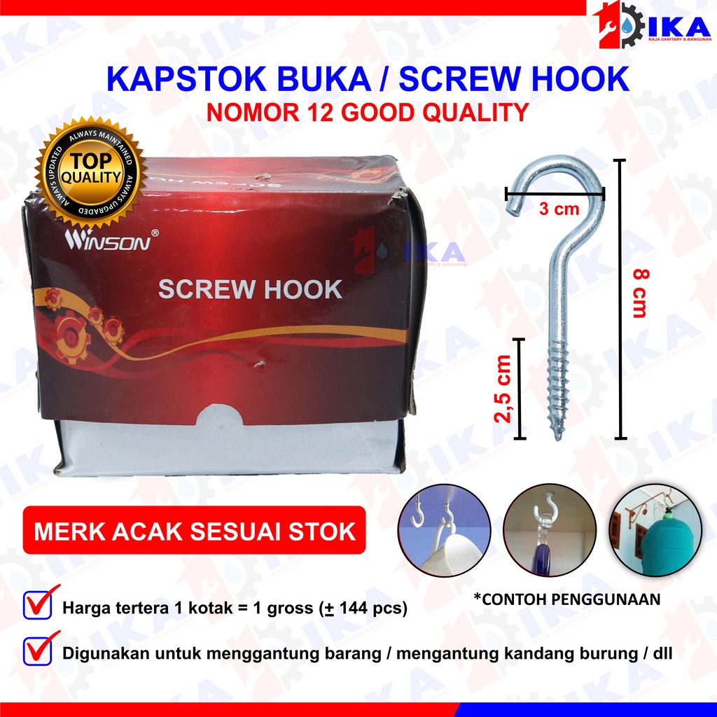 Kapstok Buka No.12 Baut Gantung Gantungan Burung Hook Skrup Sekrup Tanda Tanya | 1 kotak isi ±144pcs