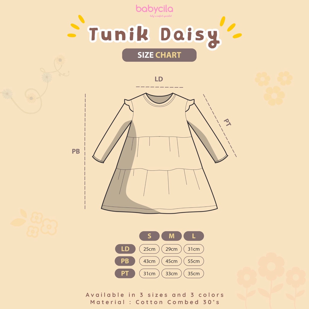 Babycila Tunik Daisy  Bahan Kaos Combed 30s Anak Perempuan 1-6th